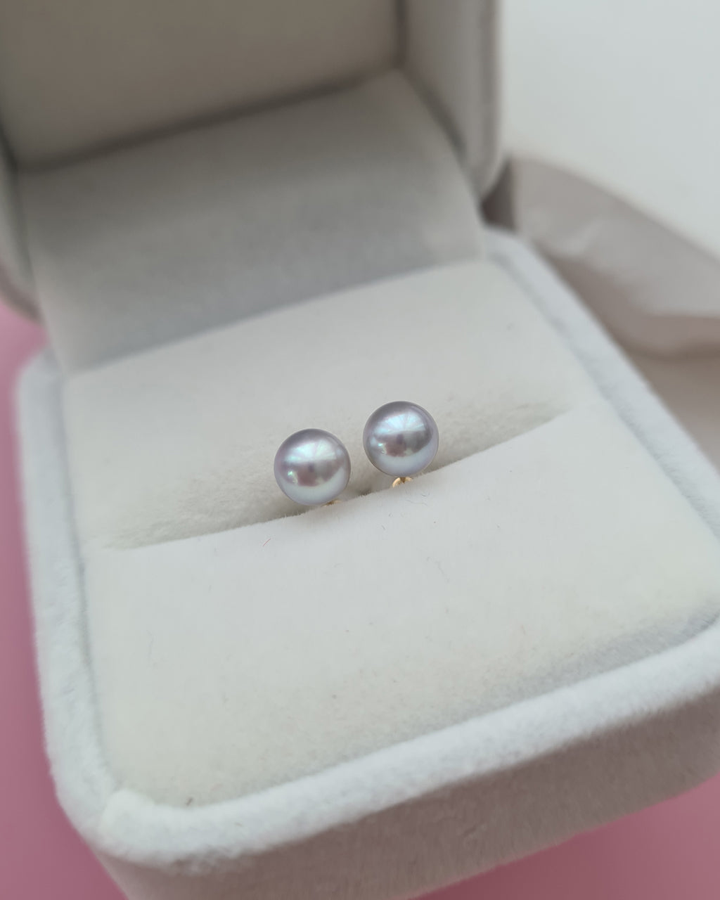 5.7mm - Silver Blue Akoya Pearl 18K Gold Stud Earrings - Exact Pair, Pearl Jewellery in Singapore