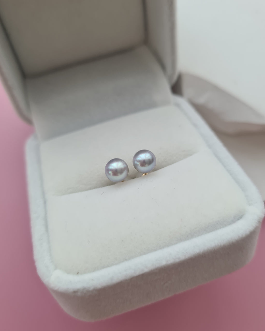 5.7mm - Silver Blue Akoya Pearl 18K Gold Stud Earrings - Exact Pair, Pearl Jewellery in Singapore