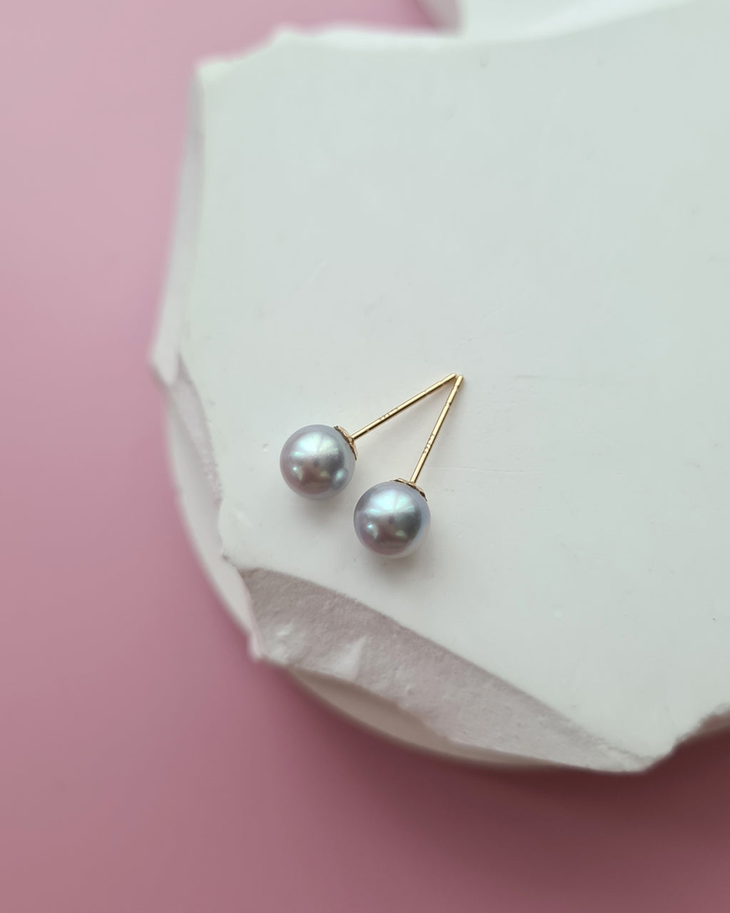 5.7mm - Silver Blue Akoya Pearl 18K Gold Stud Earrings - Exact Pair, Pearl Jewellery in Singapore