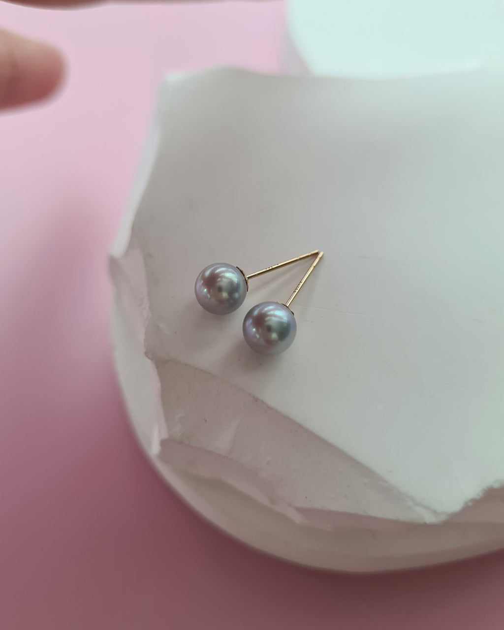5.7mm - Silver Blue Akoya Pearl 18K Gold Stud Earrings - Exact Pair, Pearl Jewellery in Singapore