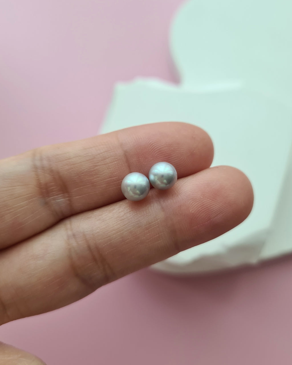 5.7mm - Silver Blue Akoya Pearl 18K Gold Stud Earrings - Exact Pair, Pearl Jewellery in Singapore