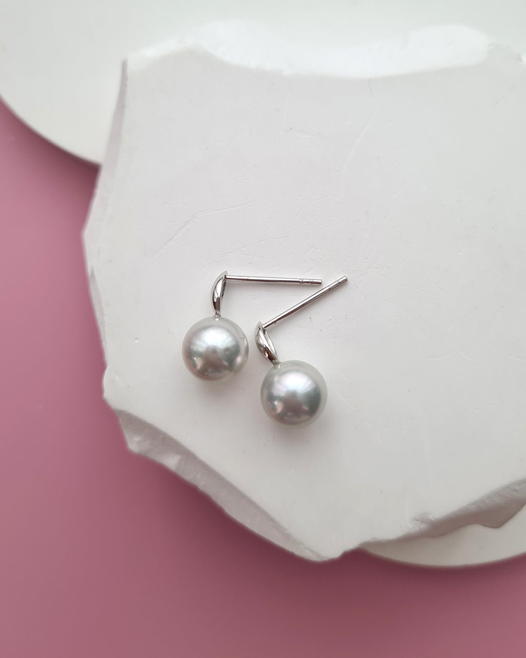 Silver Blue Akoya Pearl 18K White Gold Drop Earrings - 8mm to 8.5mm