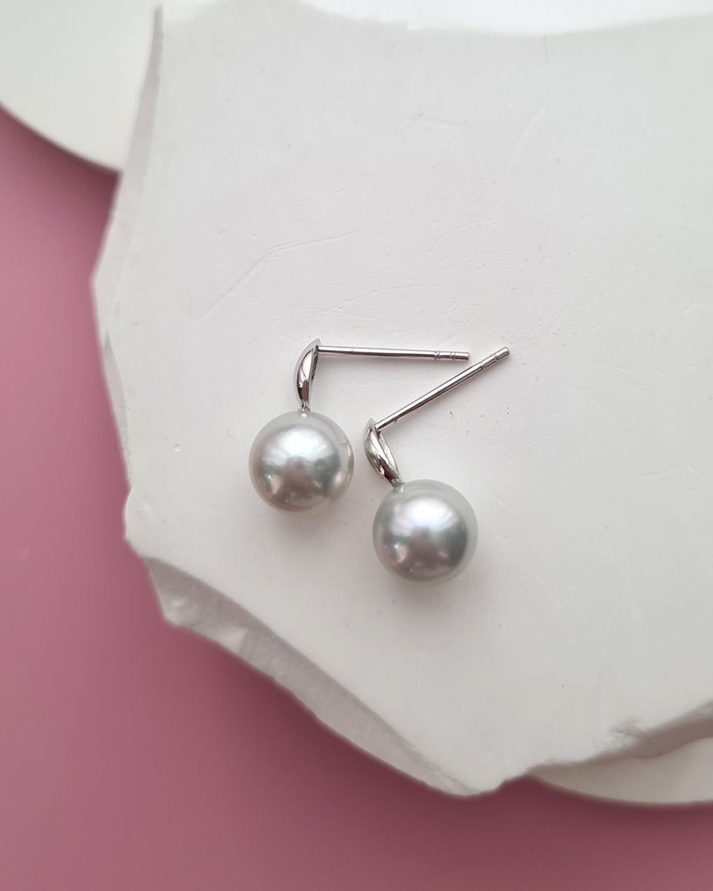 Silver Blue Akoya Pearl 18K White Gold Drop Earrings - 8mm to 8.5mm