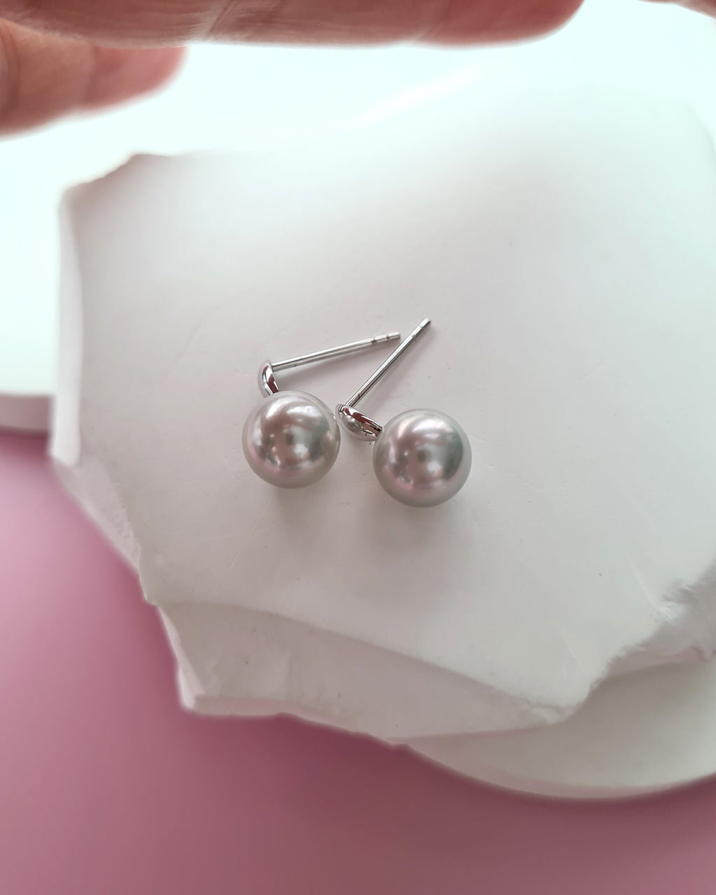 Silver Blue Akoya Pearl 18K White Gold Drop Earrings - 8mm to 8.5mm