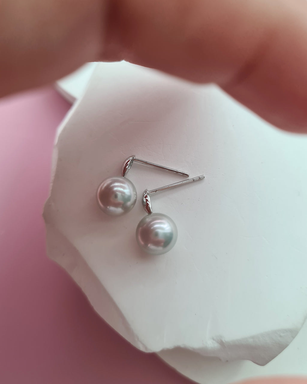 Silver Blue Akoya Pearl 18K White Gold Drop Earrings - 8mm to 8.5mm
