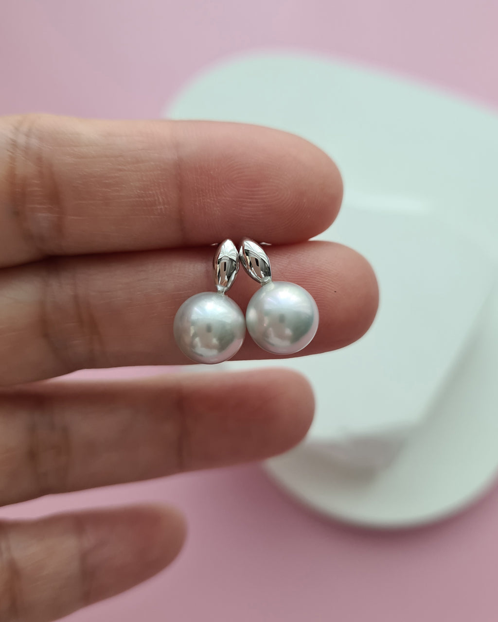 Silver Blue Akoya Pearl 18K White Gold Drop Earrings - 8mm to 8.5mm