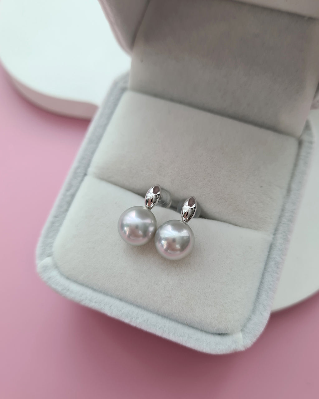 Silver Blue Akoya Pearl 18K White Gold Drop Earrings - 8mm to 8.5mm