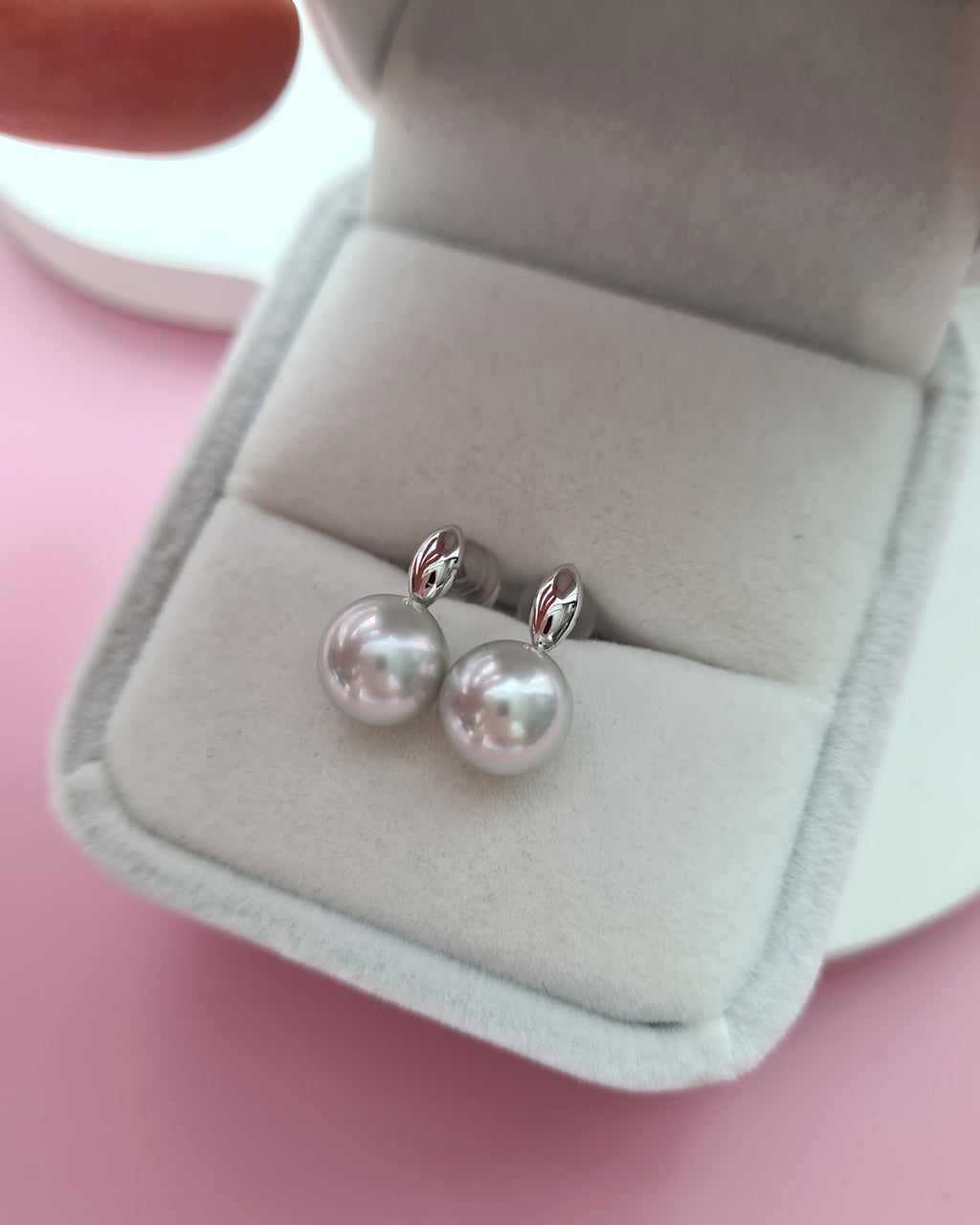 Silver Blue Akoya Pearl 18K White Gold Drop Earrings - 8mm to 8.5mm