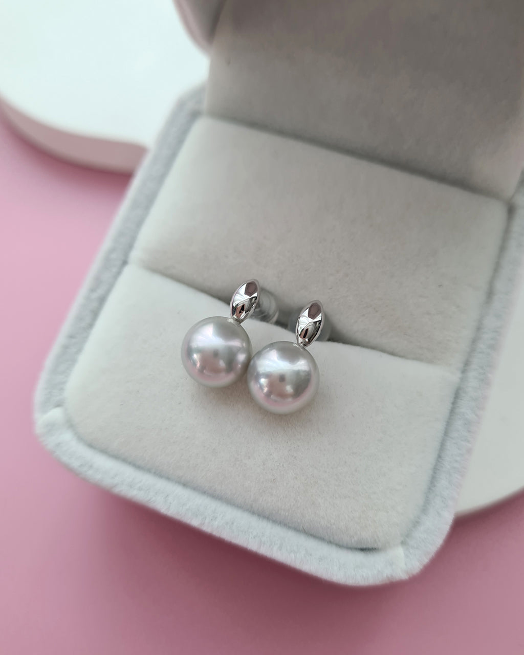 Silver Blue Akoya Pearl 18K White Gold Drop Earrings - 8mm to 8.5mm