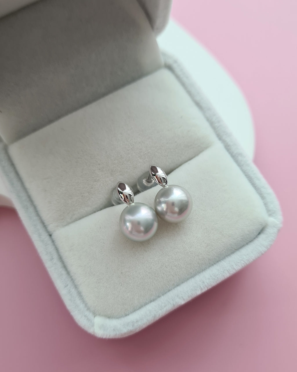 Silver Blue Akoya Pearl 18K White Gold Drop Earrings - 8mm to 8.5mm