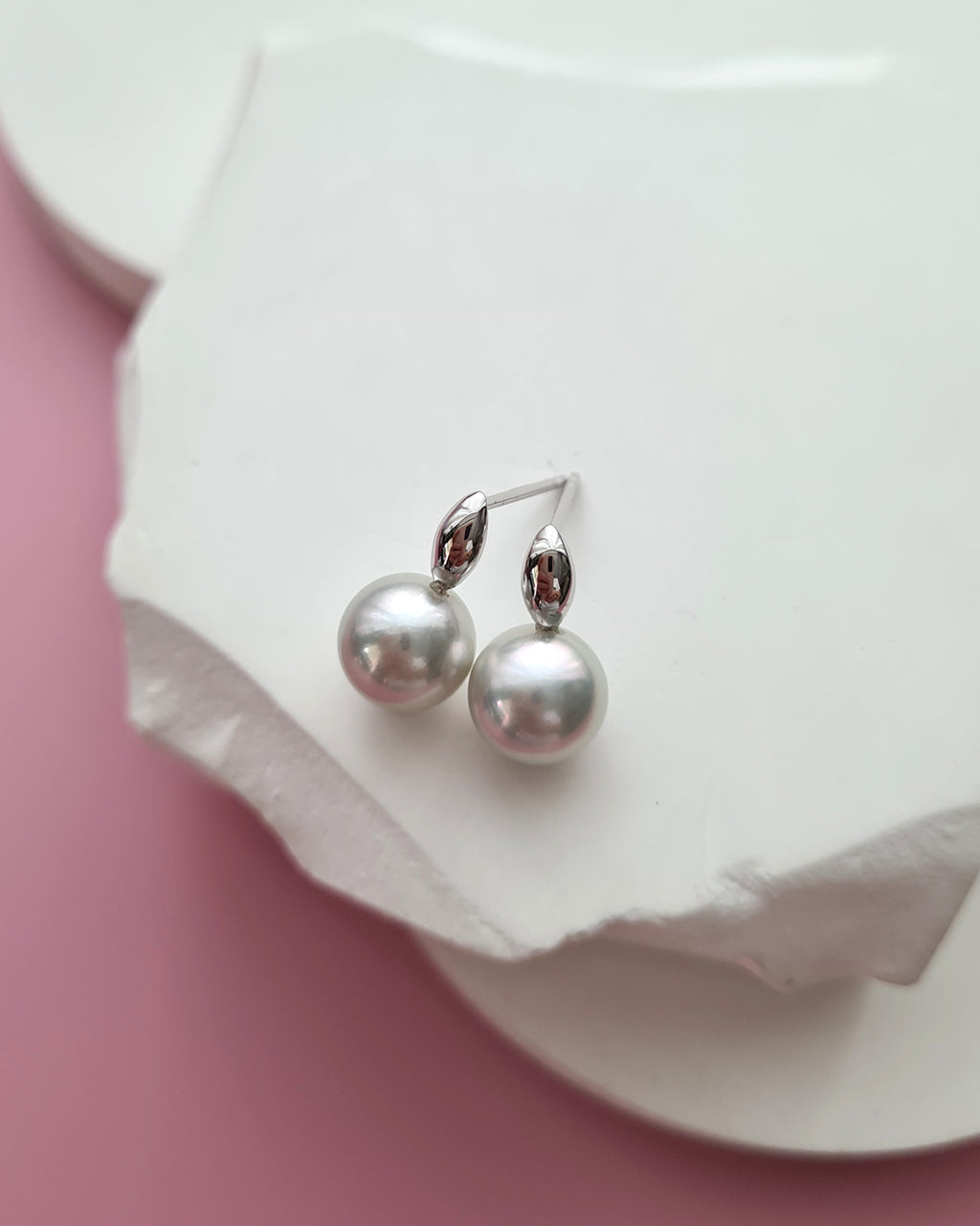 Silver Blue Akoya Pearl 18K White Gold Drop Earrings - 8mm to 8.5mm