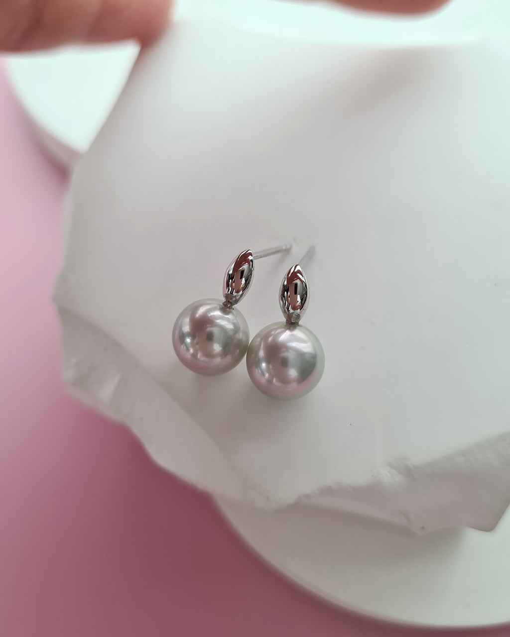 Silver Blue Akoya Pearl 18K White Gold Drop Earrings - 8mm to 8.5mm