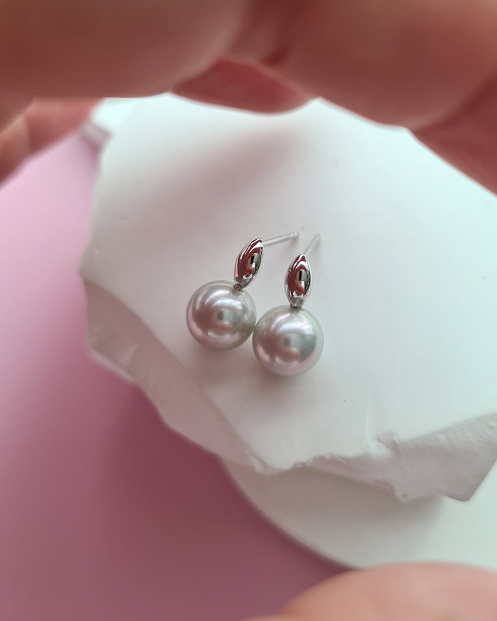 Silver Blue Akoya Pearl 18K White Gold Drop Earrings - 8mm to 8.5mm