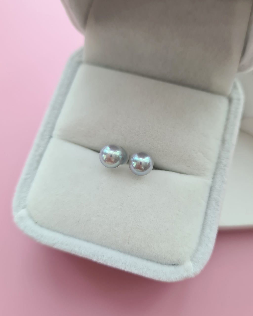 6.1mm - Silver Blue Akoya Pearl 18K White Gold Stud Earrings, Pearl Jewelry in Singapore