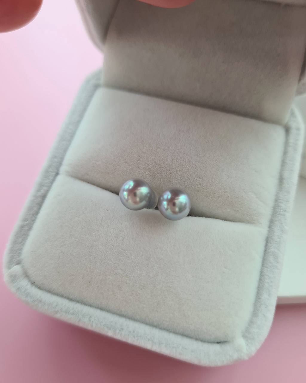 6.1mm - Silver Blue Akoya Pearl 18K White Gold Stud Earrings, Pearl Jewelry in Singapore