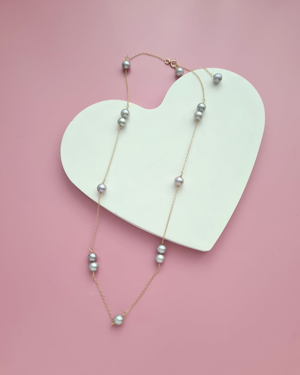 Silver Blue Akoya Pearl Floating Station Necklace, 14k gold filled, 925 Sterling Silver 