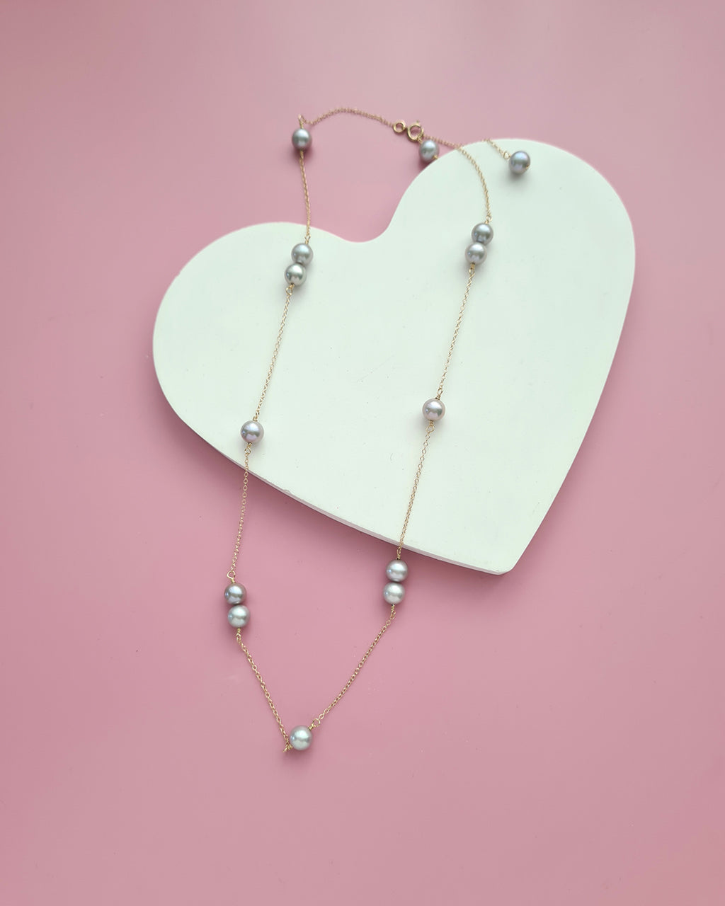 Silver Blue Akoya Pearl Floating Station Necklace, 14k gold filled, 925 Sterling Silver 