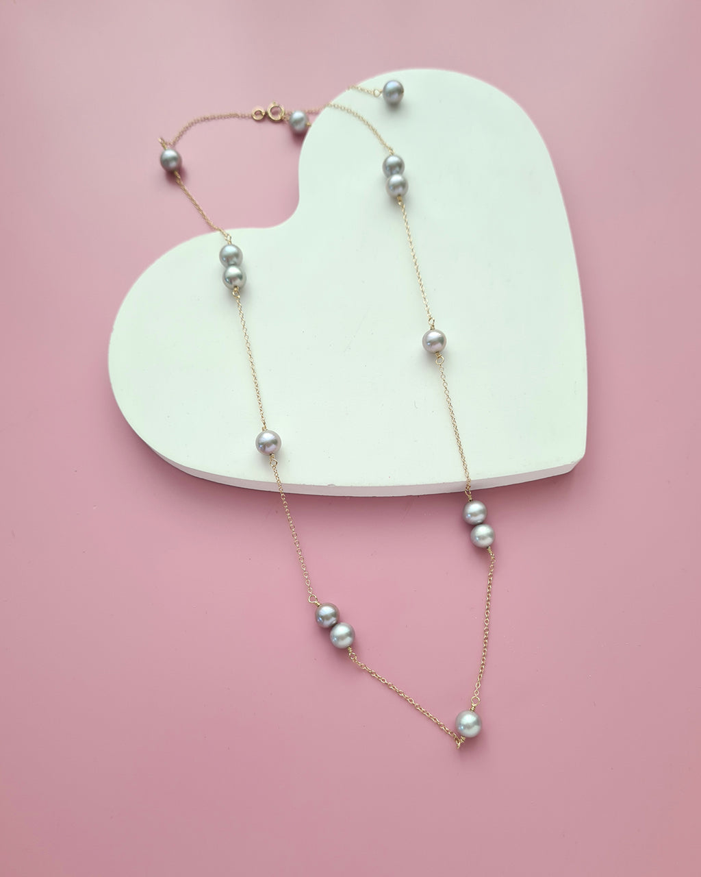 Silver Blue Akoya Pearl Floating Station Necklace, 14k gold filled, 925 Sterling Silver 