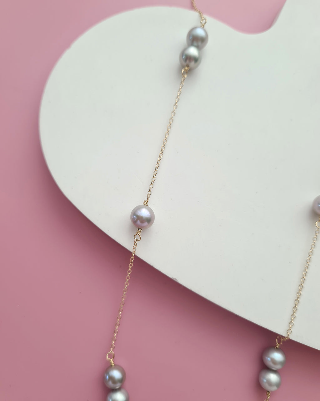 Silver Blue Akoya Pearl Floating Station Necklace, 14k gold filled, 925 Sterling Silver 