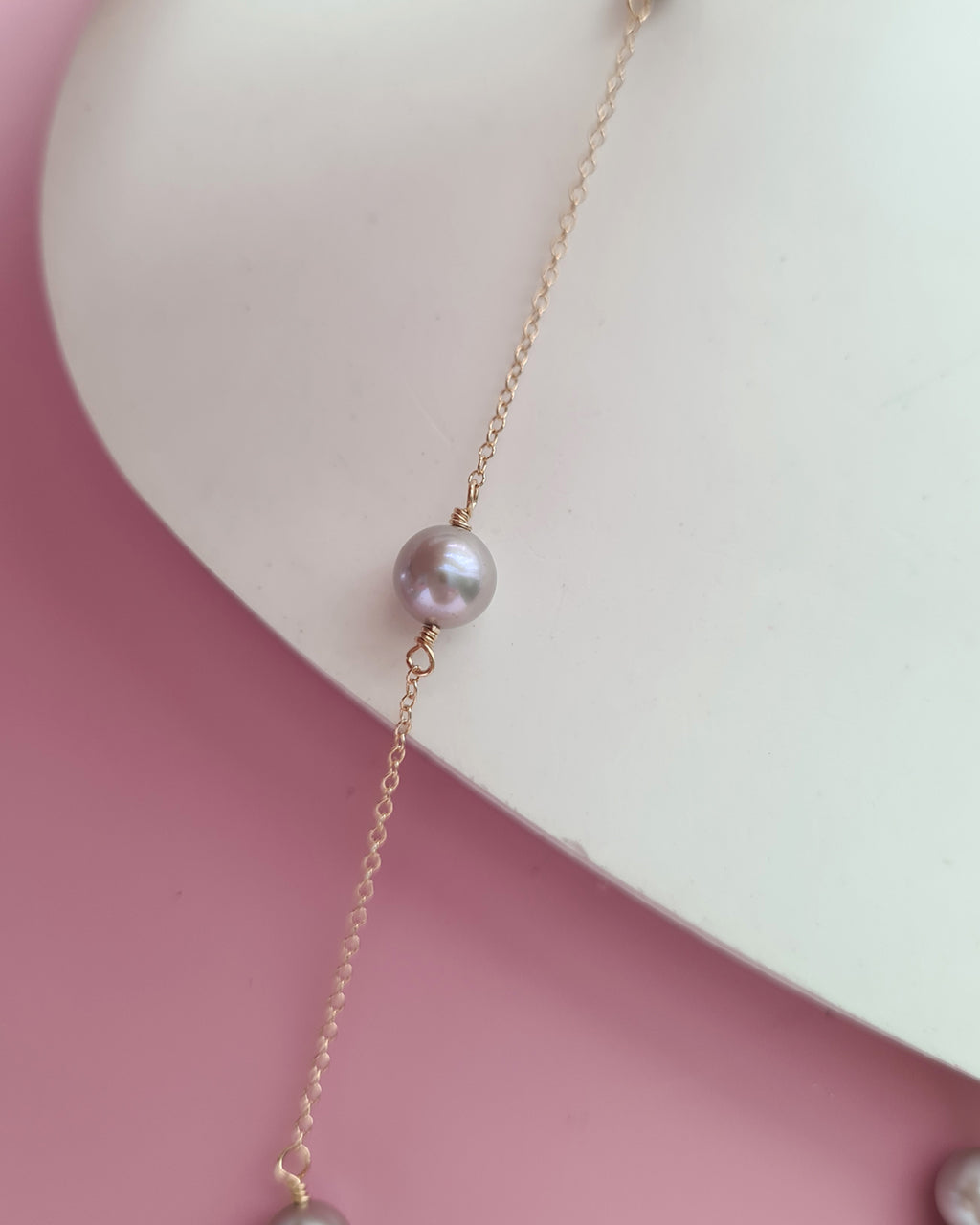 Silver Blue Akoya Pearl Floating Station Necklace, 14k gold filled, 925 Sterling Silver 