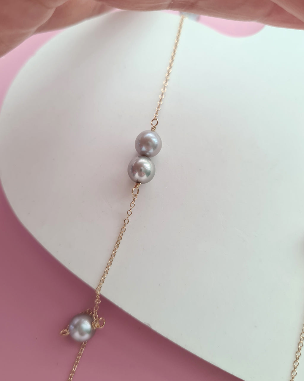 Silver Blue Akoya Pearl Floating Station Necklace, 14k gold filled, 925 Sterling Silver 