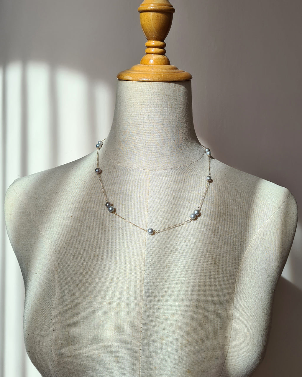 Silver Blue Akoya Pearl Floating Station Necklace, 14k gold filled, 925 Sterling Silver 