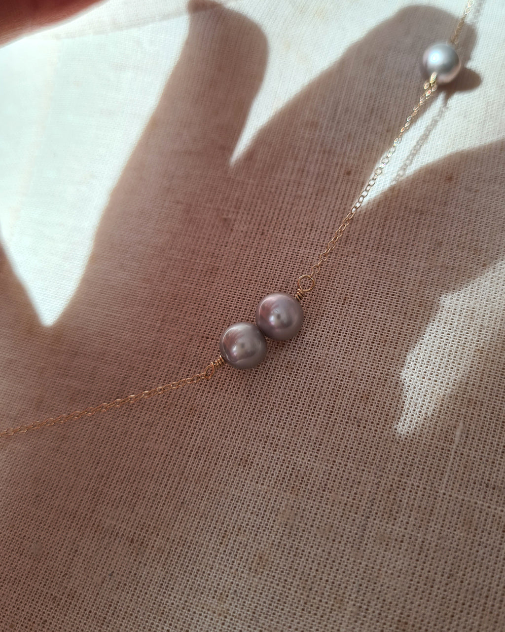 Silver Blue Akoya Pearl Floating Station Necklace, 14k gold filled, 925 Sterling Silver 