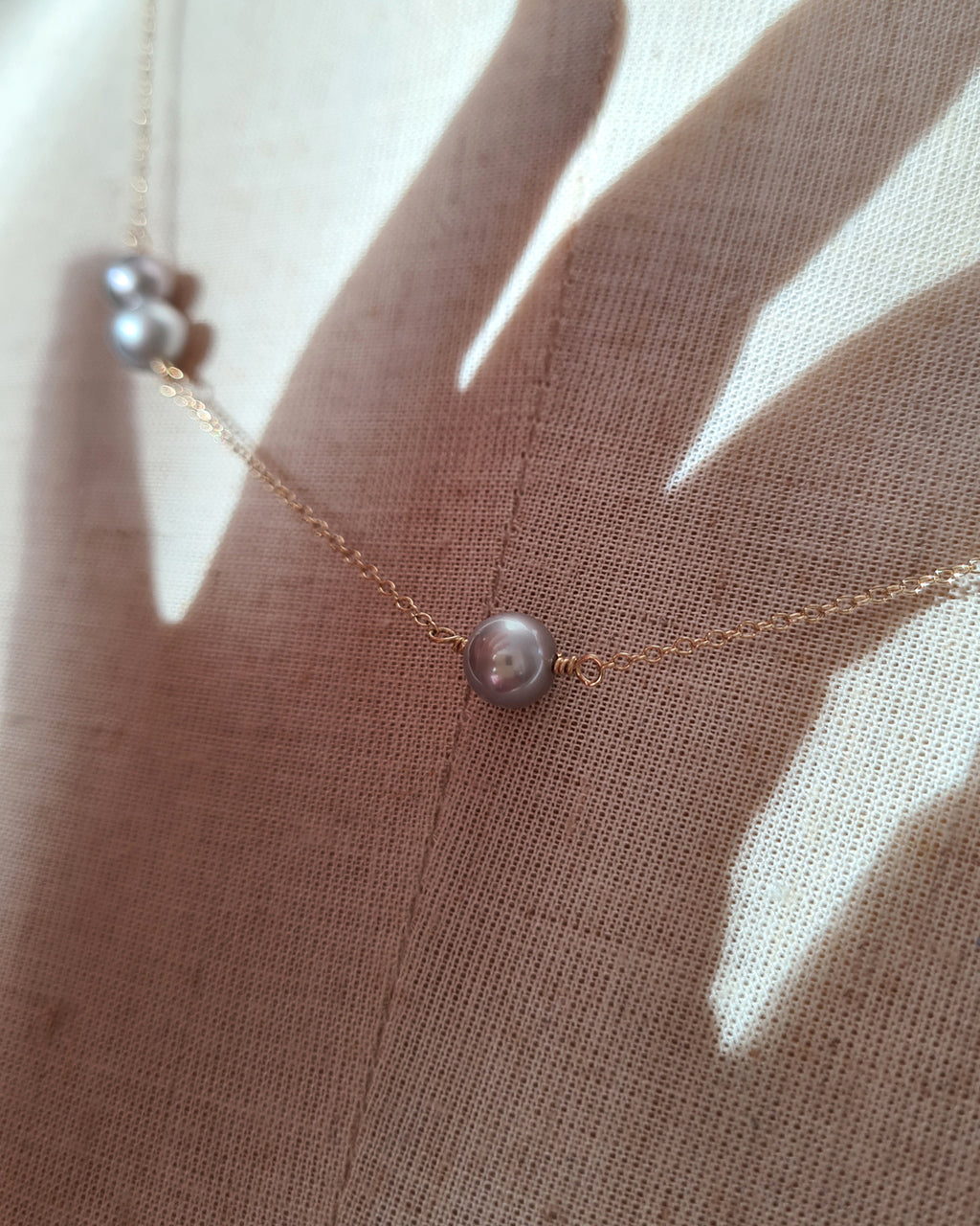 Silver Blue Akoya Pearl Floating Station Necklace, 14k gold filled, 925 Sterling Silver 