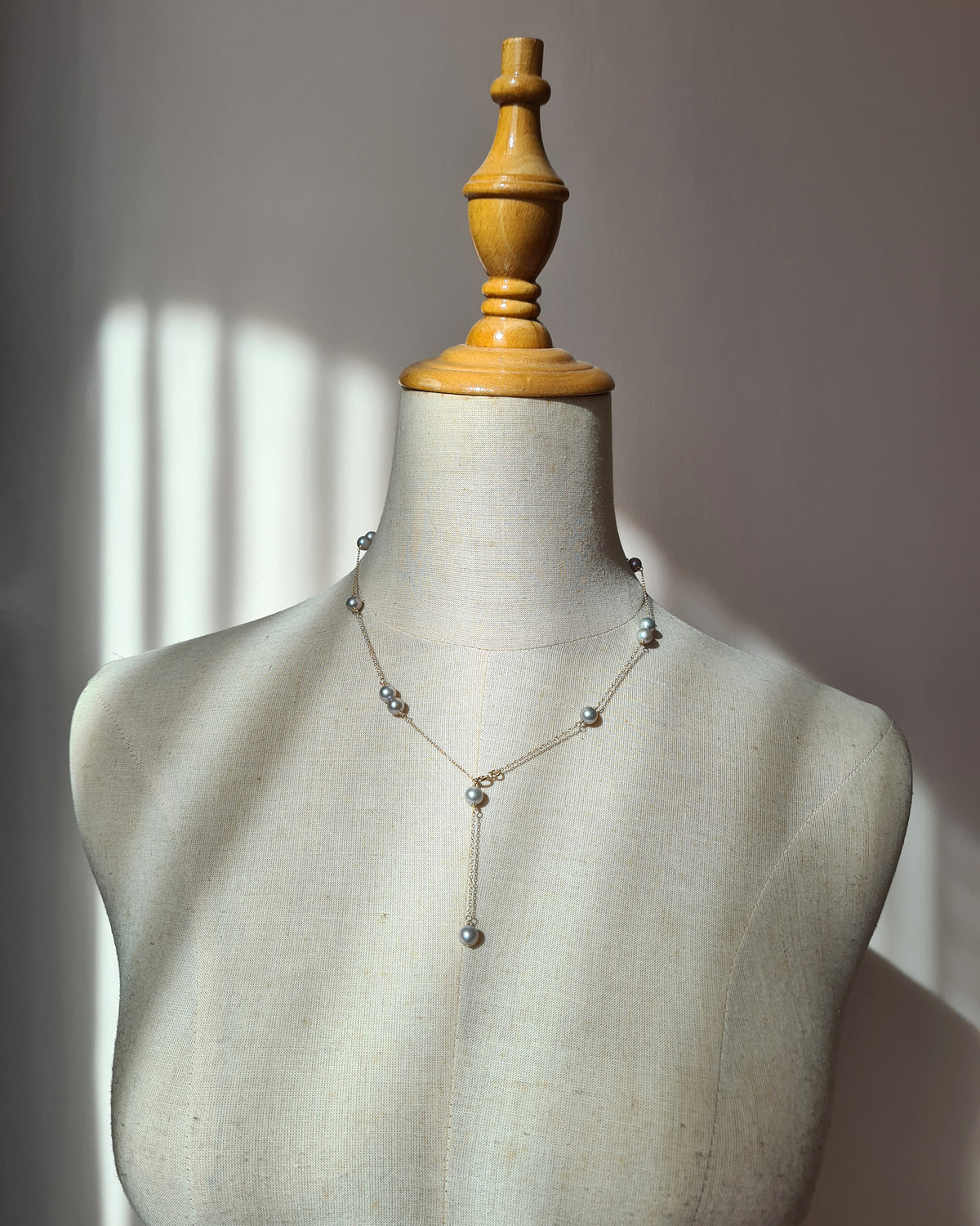 Silver Blue Akoya Pearl Floating Station Necklace, 14k gold filled, 925 Sterling Silver 