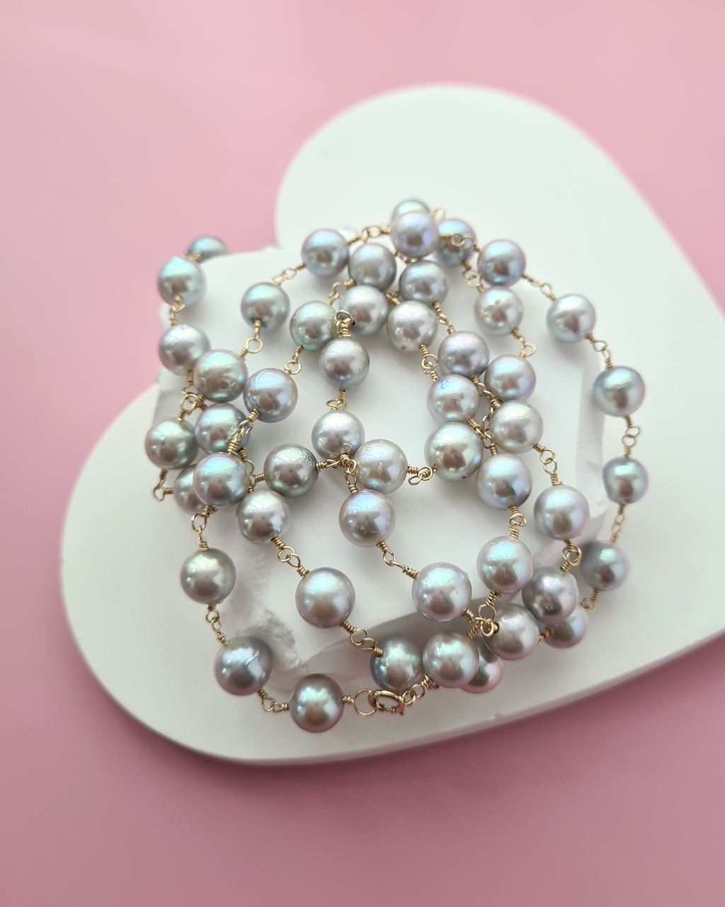 Silver Blue Akoya Pearl Extra-Long Necklace - 8mm-9mm, 14k Gold Filled Pearl Jewelry