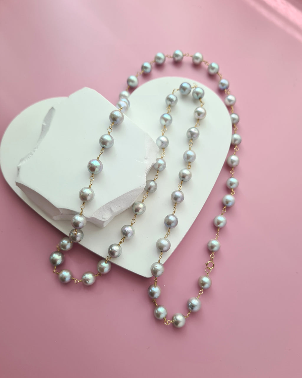 Silver Blue Akoya Pearl Extra-Long Necklace - 8mm-9mm, 14k Gold Filled Pearl Jewelry