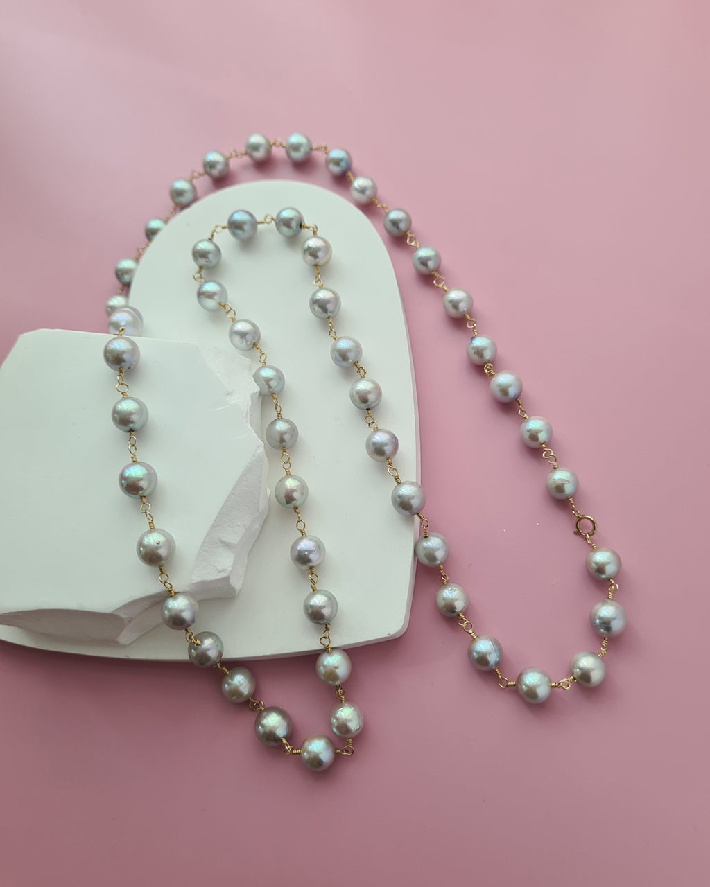 Silver Blue Akoya Pearl Extra-Long Necklace - 8mm-9mm, 14k Gold Filled Pearl Jewelry