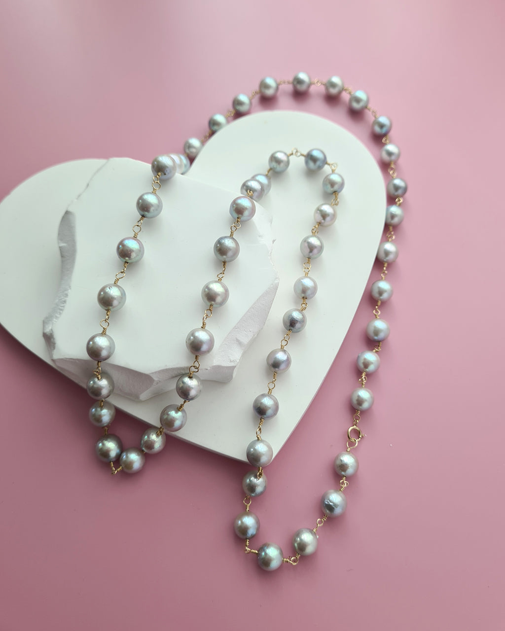 Silver Blue Akoya Pearl Extra-Long Necklace - 8mm-9mm, 14k Gold Filled Pearl Jewelry