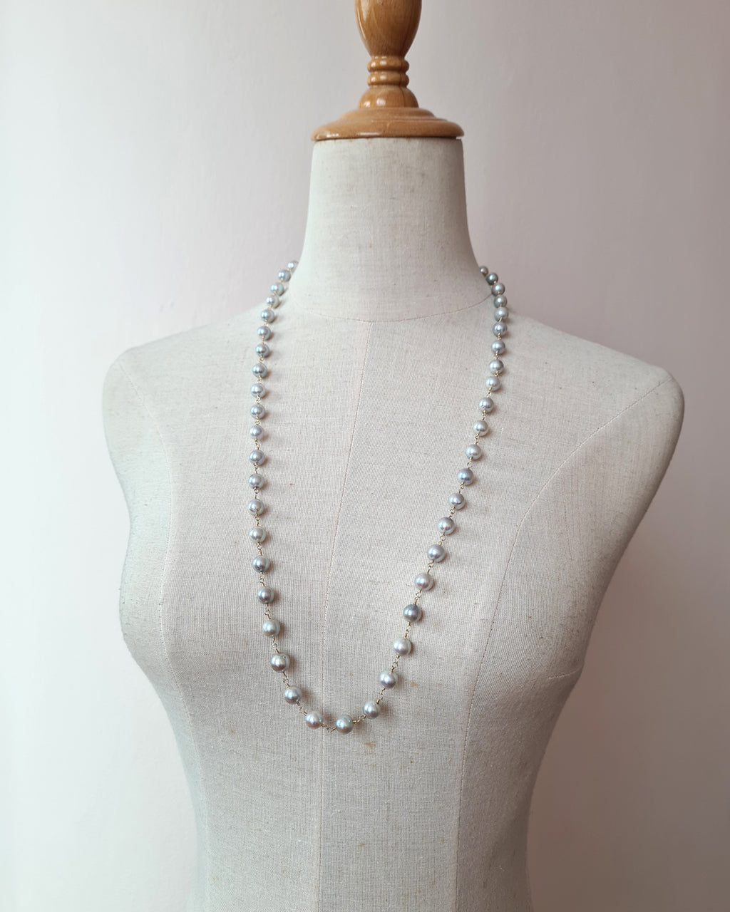 Silver Blue Akoya Pearl Extra-Long Necklace - 8mm-9mm, 14k Gold Filled Pearl Jewelry