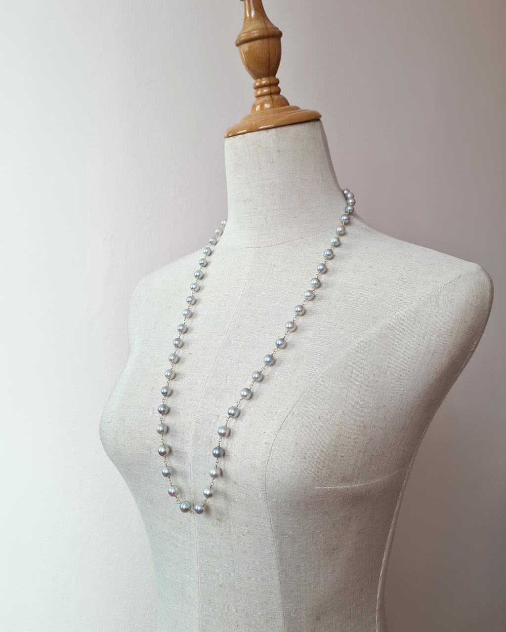 Silver Blue Akoya Pearl Extra-Long Necklace - 8mm-9mm, 14k Gold Filled Pearl Jewelry