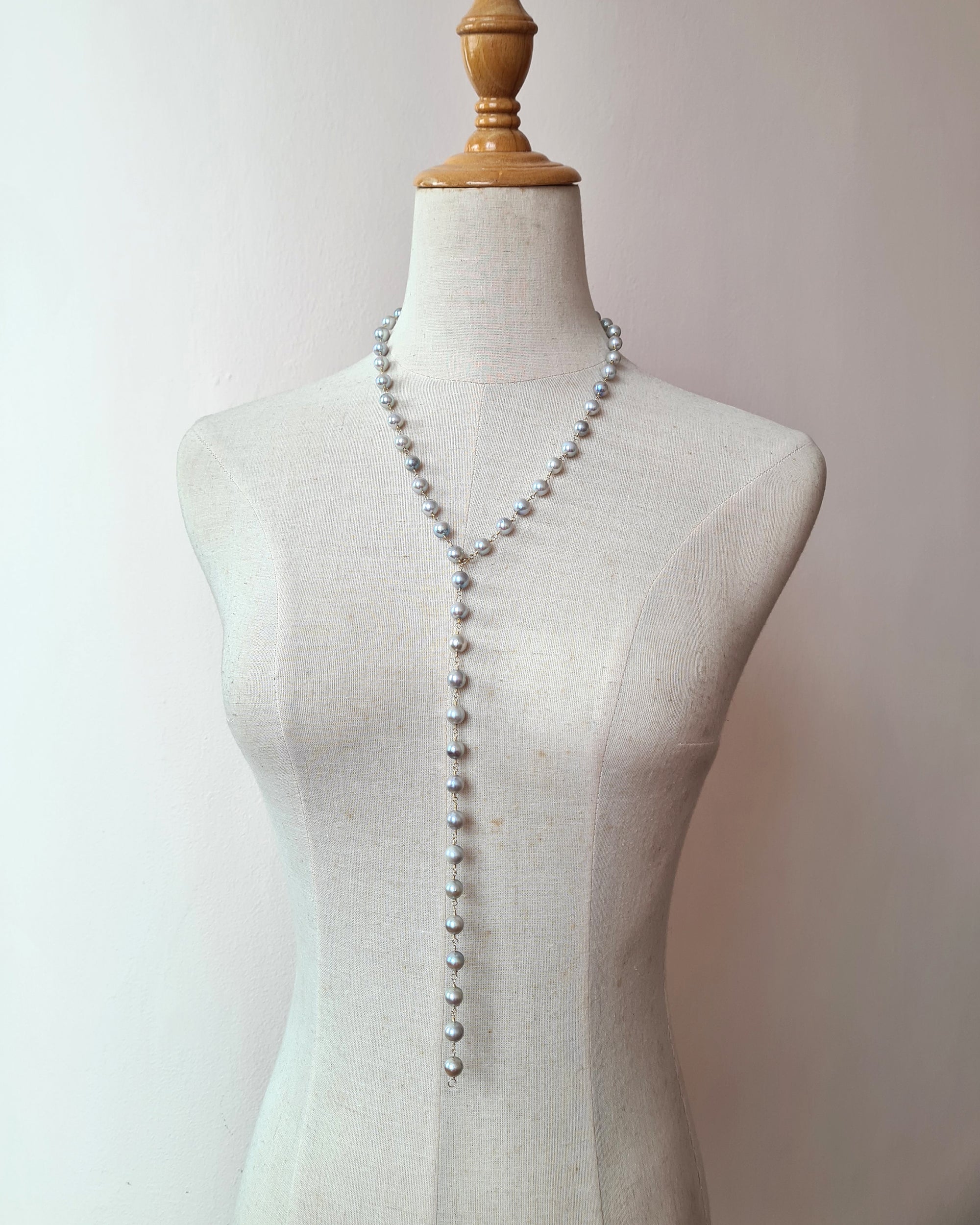 Silver Blue Akoya Pearl Extra-Long Necklace - 8mm-9mm, 14k Gold Filled Pearl Jewelry