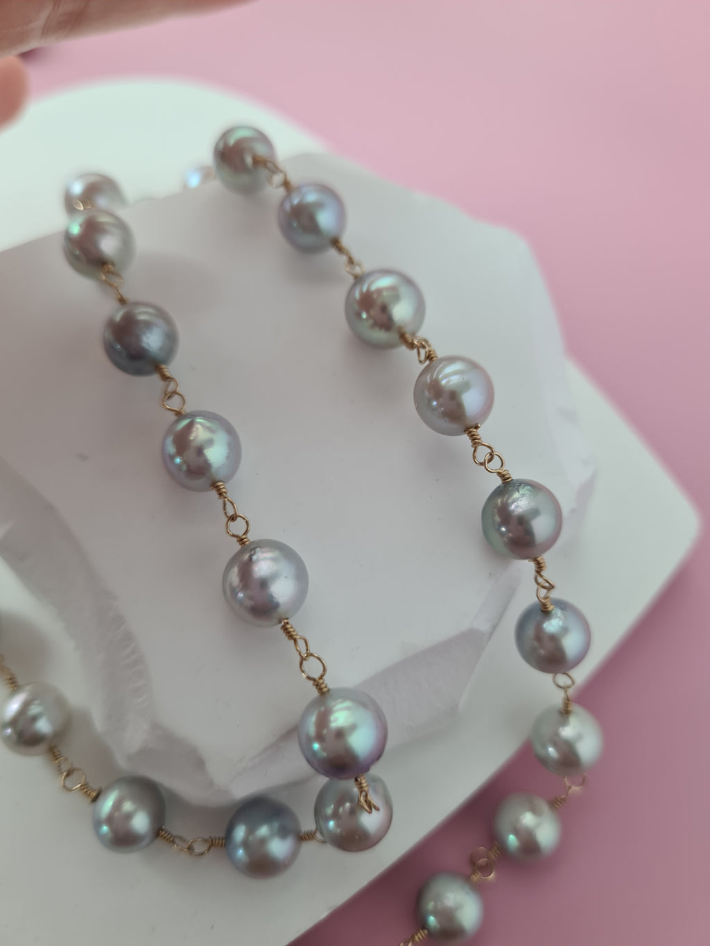 Silver Blue Akoya Pearl Extra-Long Necklace - 8mm-9mm, 14k Gold Filled Pearl Jewelry
