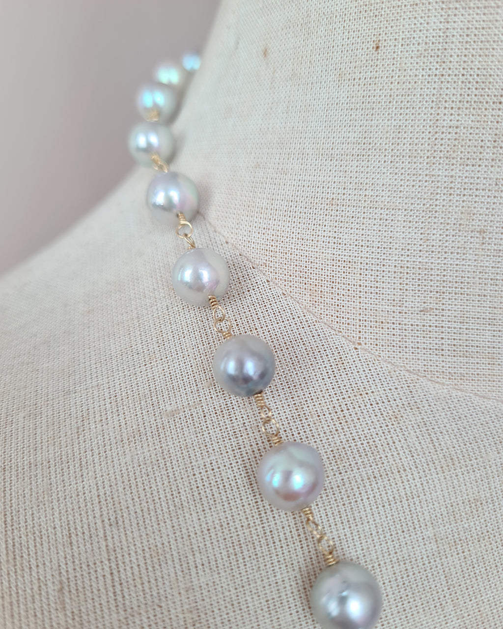 Silver Blue Akoya Pearl Extra-Long Necklace - 8mm-9mm, 14k Gold Filled Pearl Jewelry