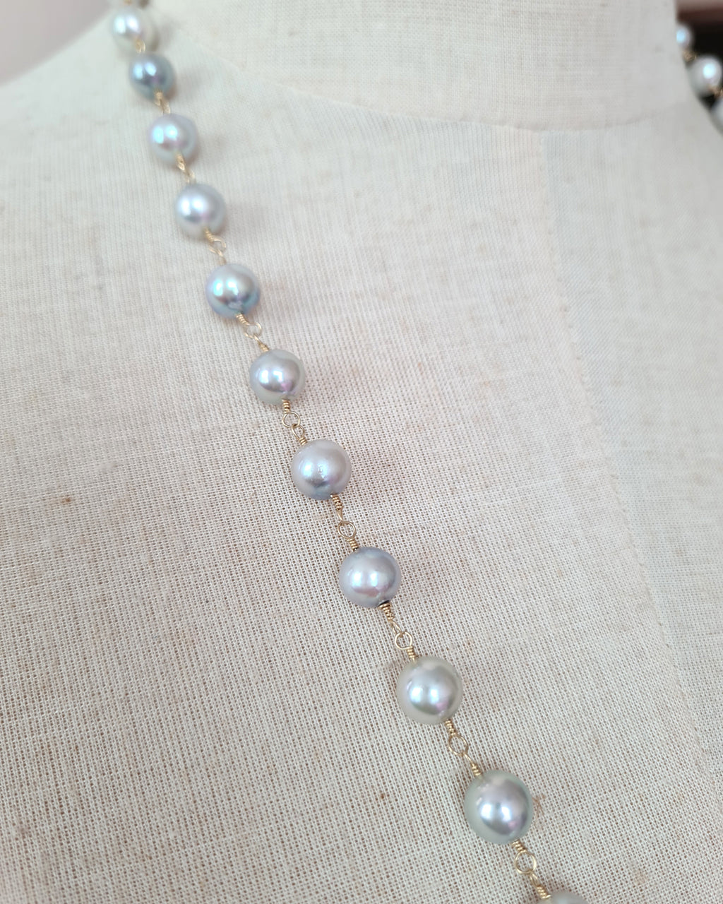 Silver Blue Akoya Pearl Extra-Long Necklace - 8mm-9mm, 14k Gold Filled Pearl Jewelry