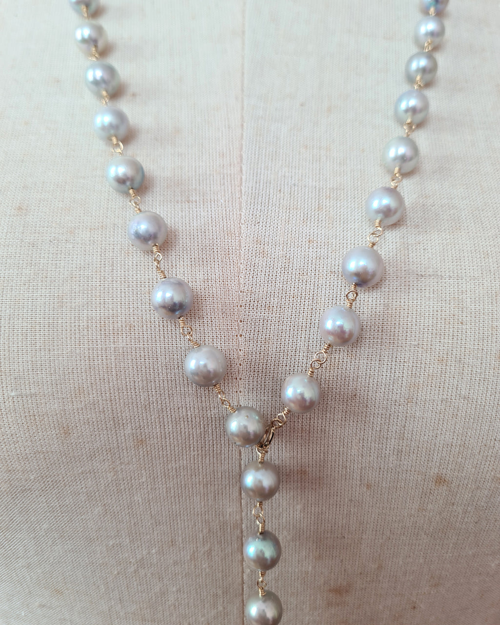 Silver Blue Akoya Pearl Extra-Long Necklace - 8mm-9mm, 14k Gold Filled Pearl Jewelry