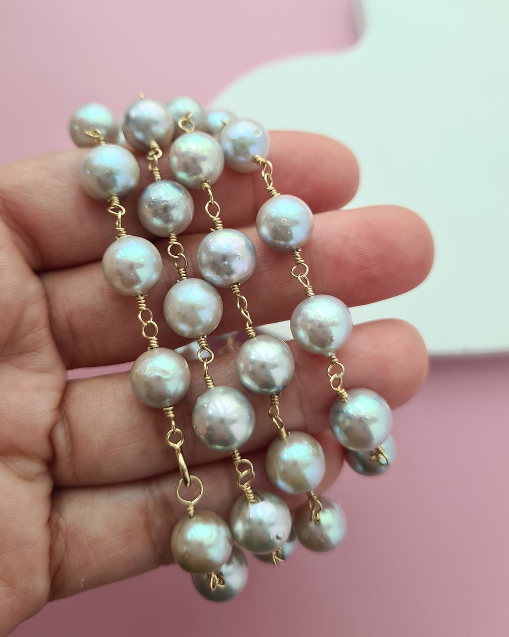 Silver Blue Akoya Pearl Extra-Long Necklace - 8mm-9mm, 14k Gold Filled Pearl Jewelry