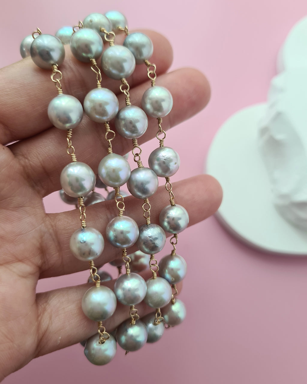 Silver Blue Akoya Pearl Extra-Long Necklace - 8mm-9mm, 14k Gold Filled Pearl Jewelry