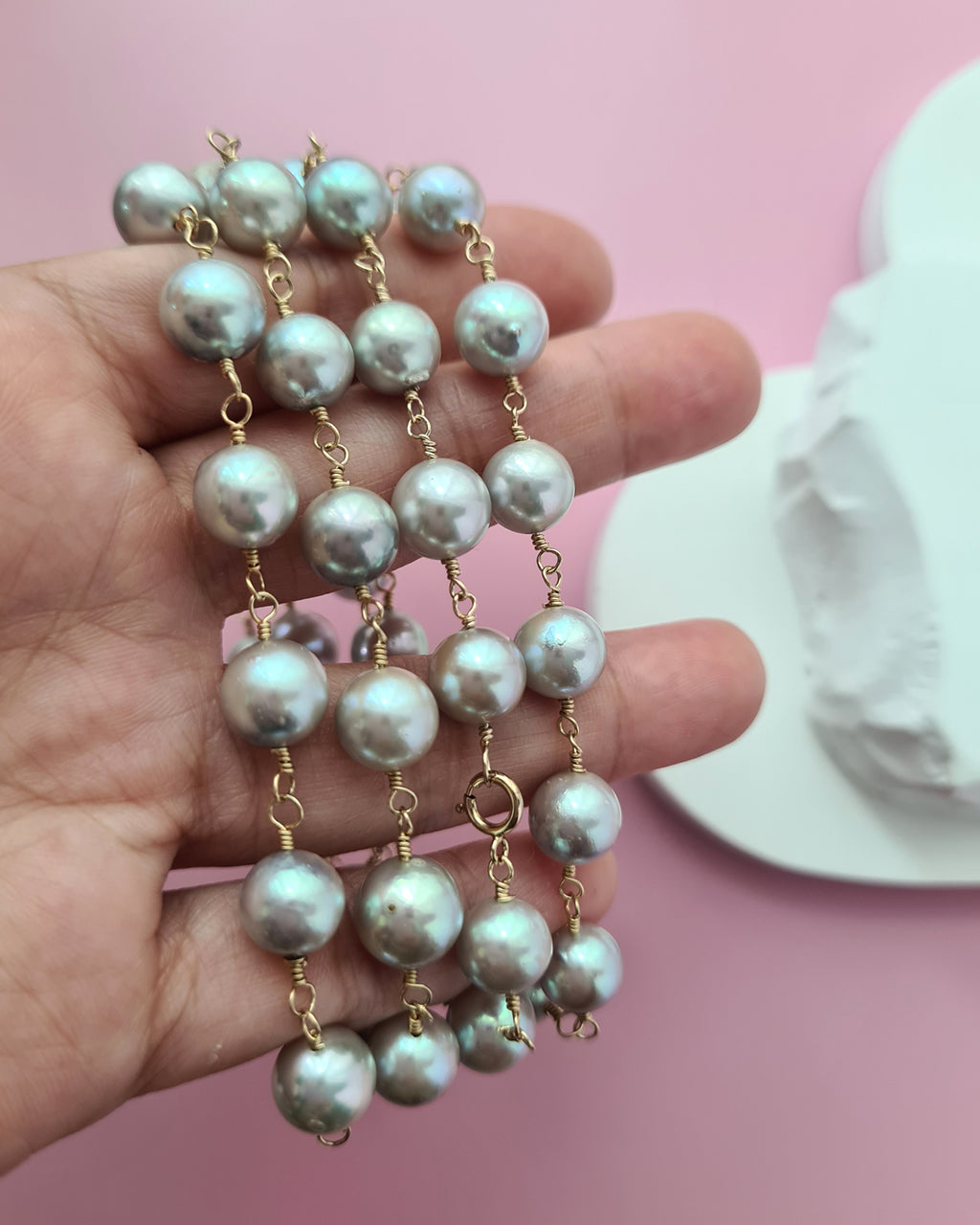 Silver Blue Akoya Pearl Extra-Long Necklace - 8mm-9mm, 14k Gold Filled Pearl Jewelry