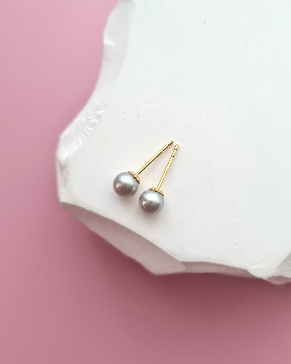 Silver Blue Akoya Pearl 18K Gold Stud Earrings - 5.5mm to 6mm Pearl Jewelry in Singapore