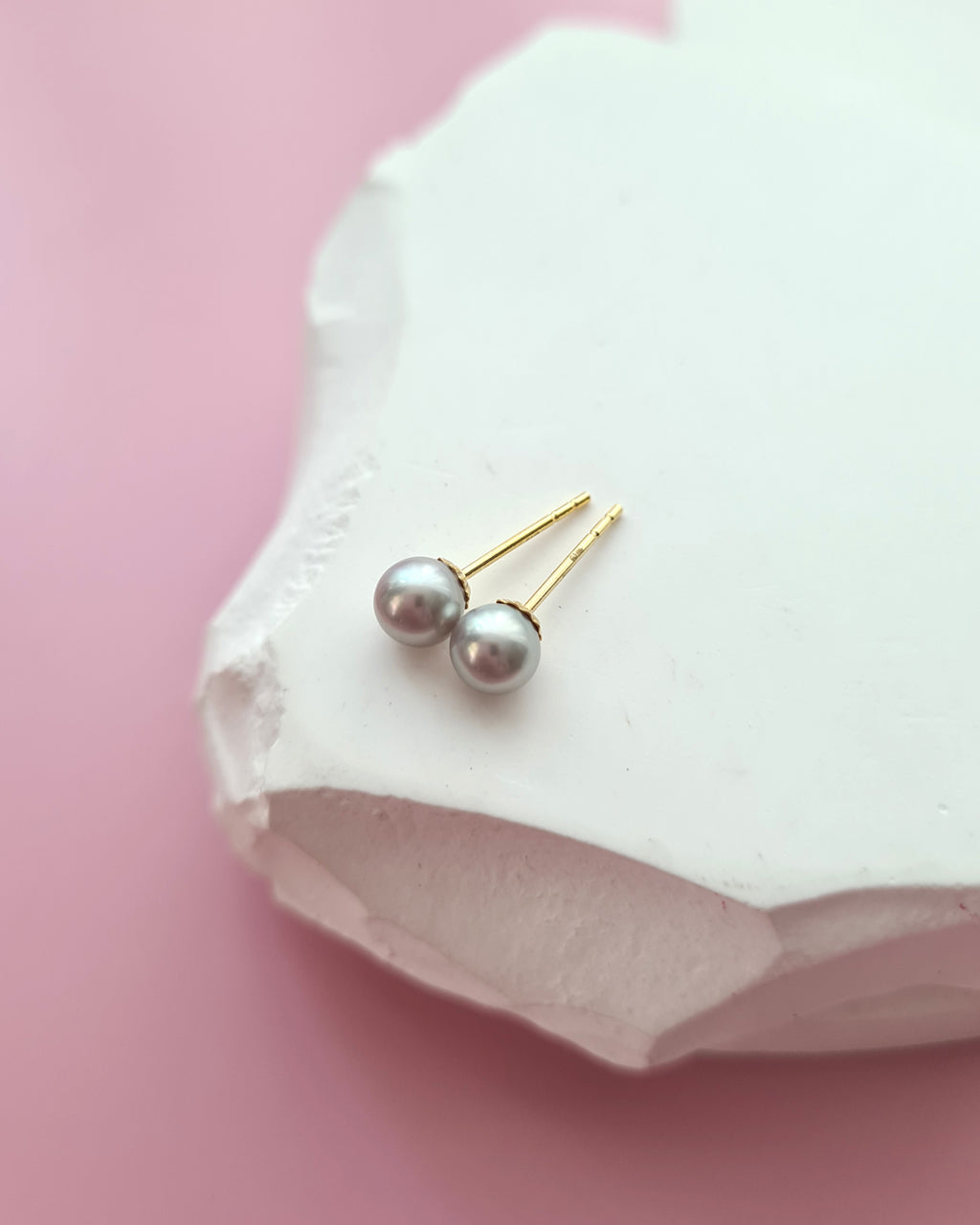 Silver Blue Akoya Pearl 18K Gold Stud Earrings - 5.5mm to 6mm Pearl Jewelry in Singapore