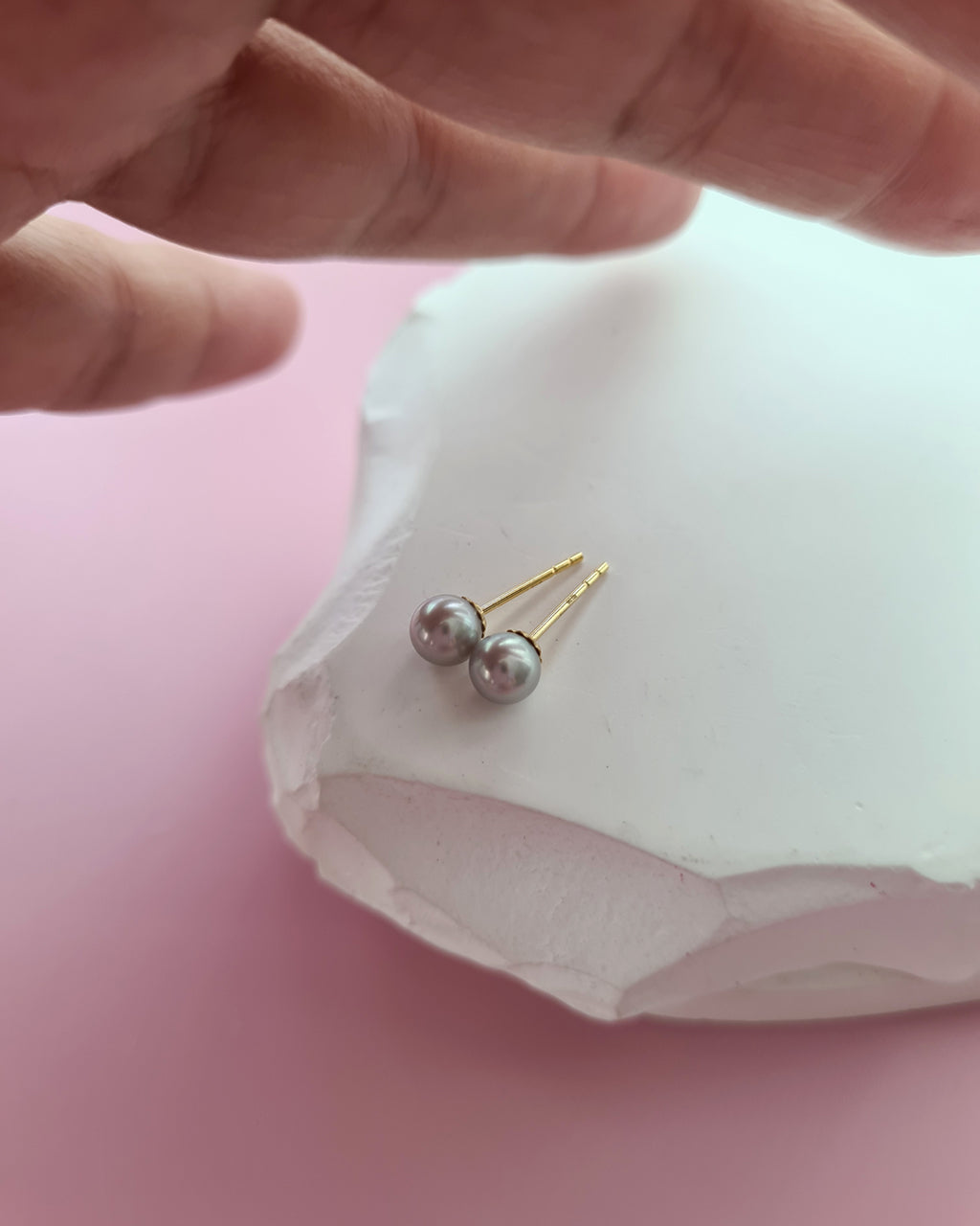 Silver Blue Akoya Pearl 18K Gold Stud Earrings - 5.5mm to 6mm Pearl Jewelry in Singapore