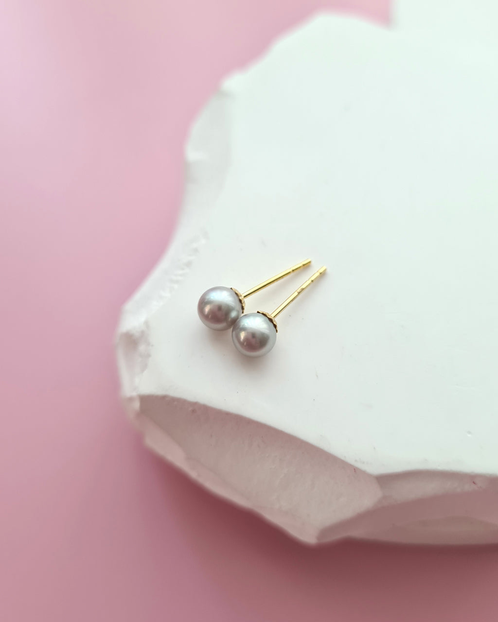 Silver Blue Akoya Pearl 18K Gold Stud Earrings - 5.5mm to 6mm Pearl Jewelry in Singapore