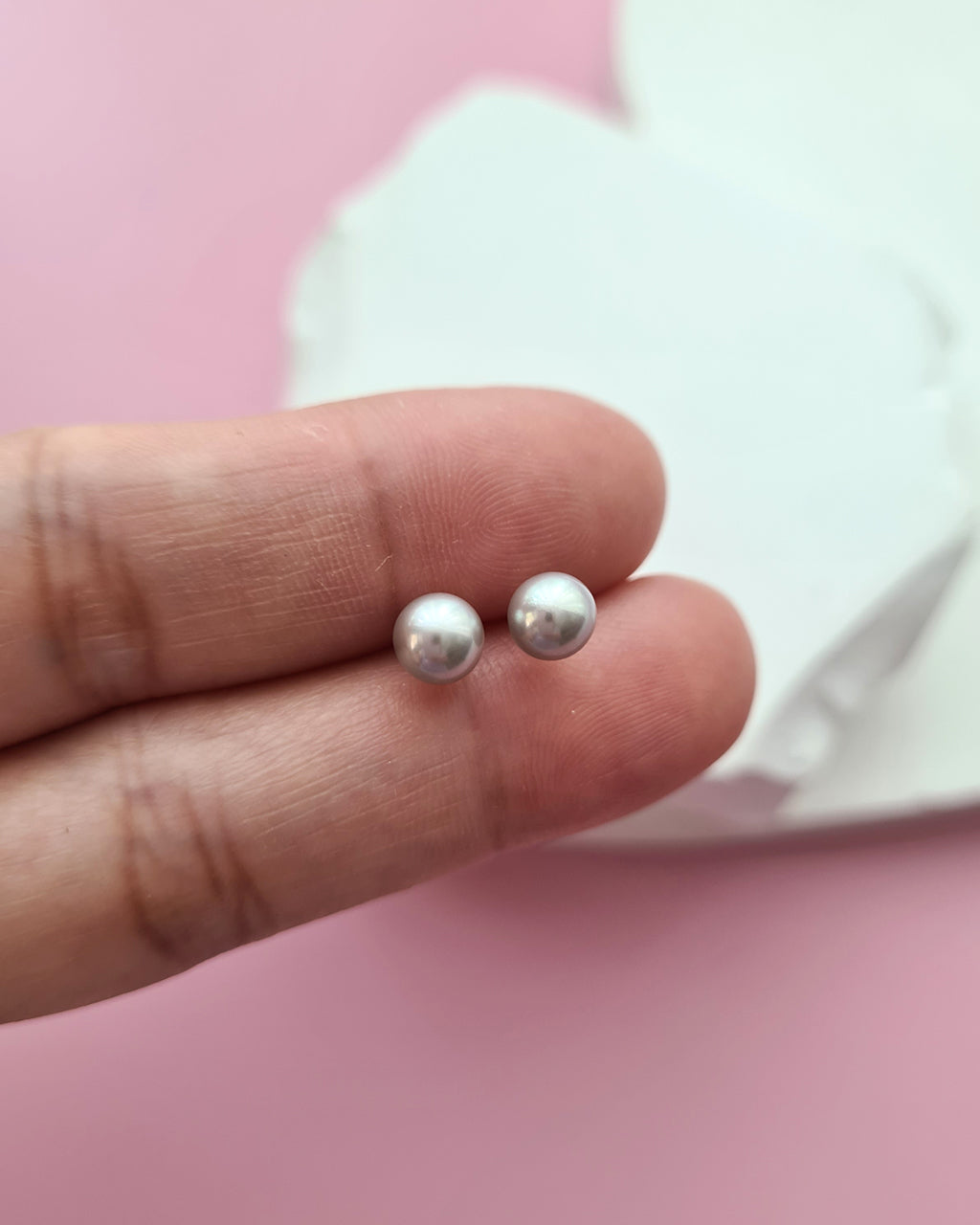 Silver Blue Akoya Pearl 18K Gold Stud Earrings - 5.5mm to 6mm Pearl Jewelry in Singapore