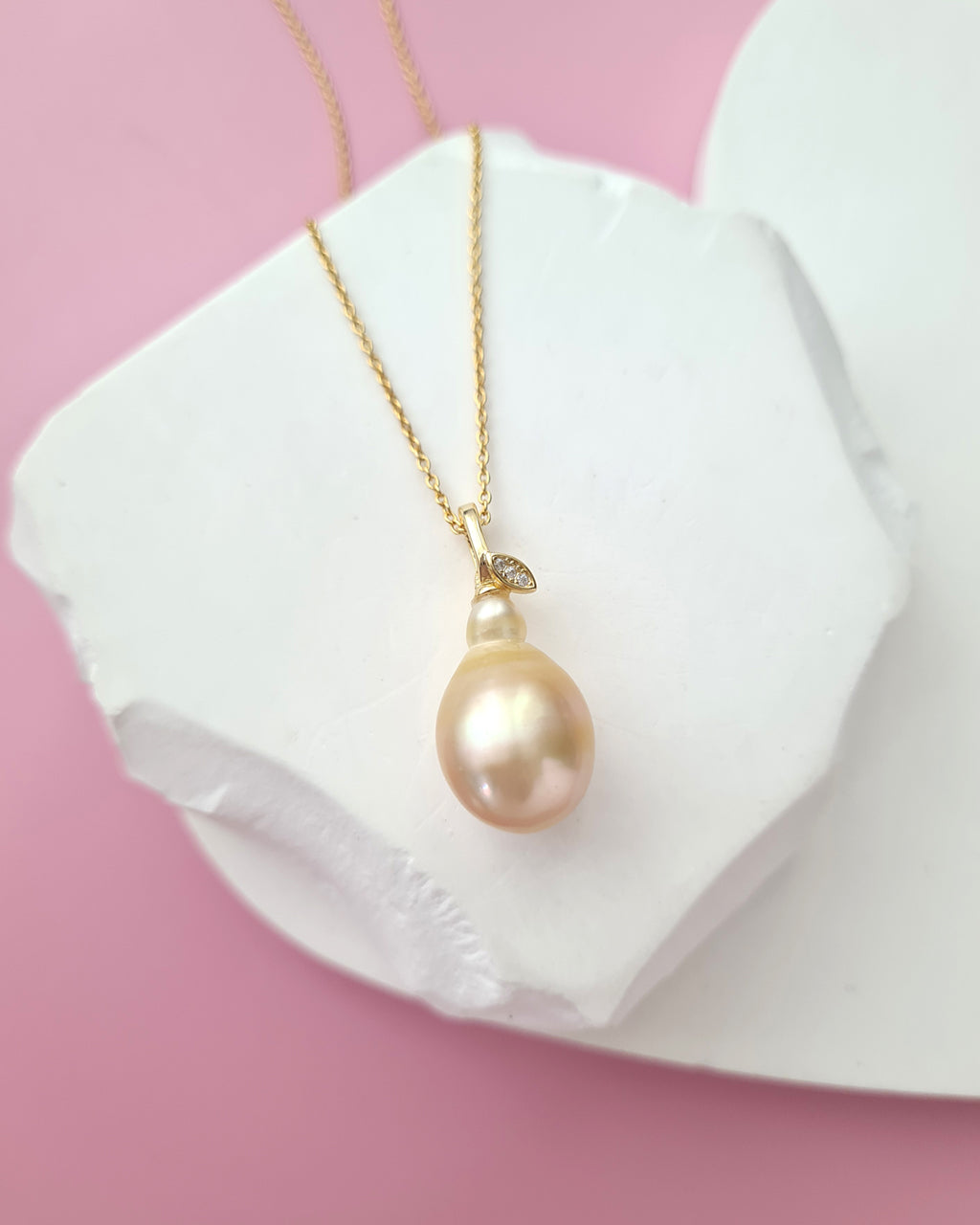 Gold South Sea Pearl Necklace - Pear Pearl Pendant, Handcrafted in Singapore