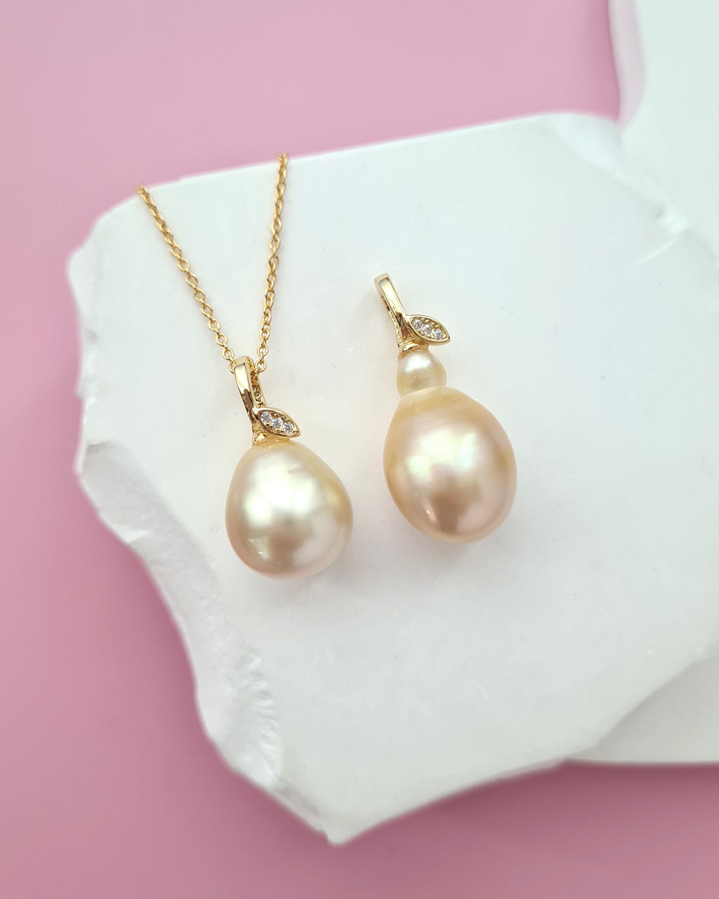 Gold South Sea Pearl Necklace - Pear Pearl Pendant, Handcrafted in Singapore